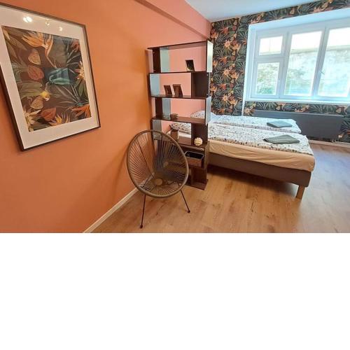Fun bright studio with flat screen TV